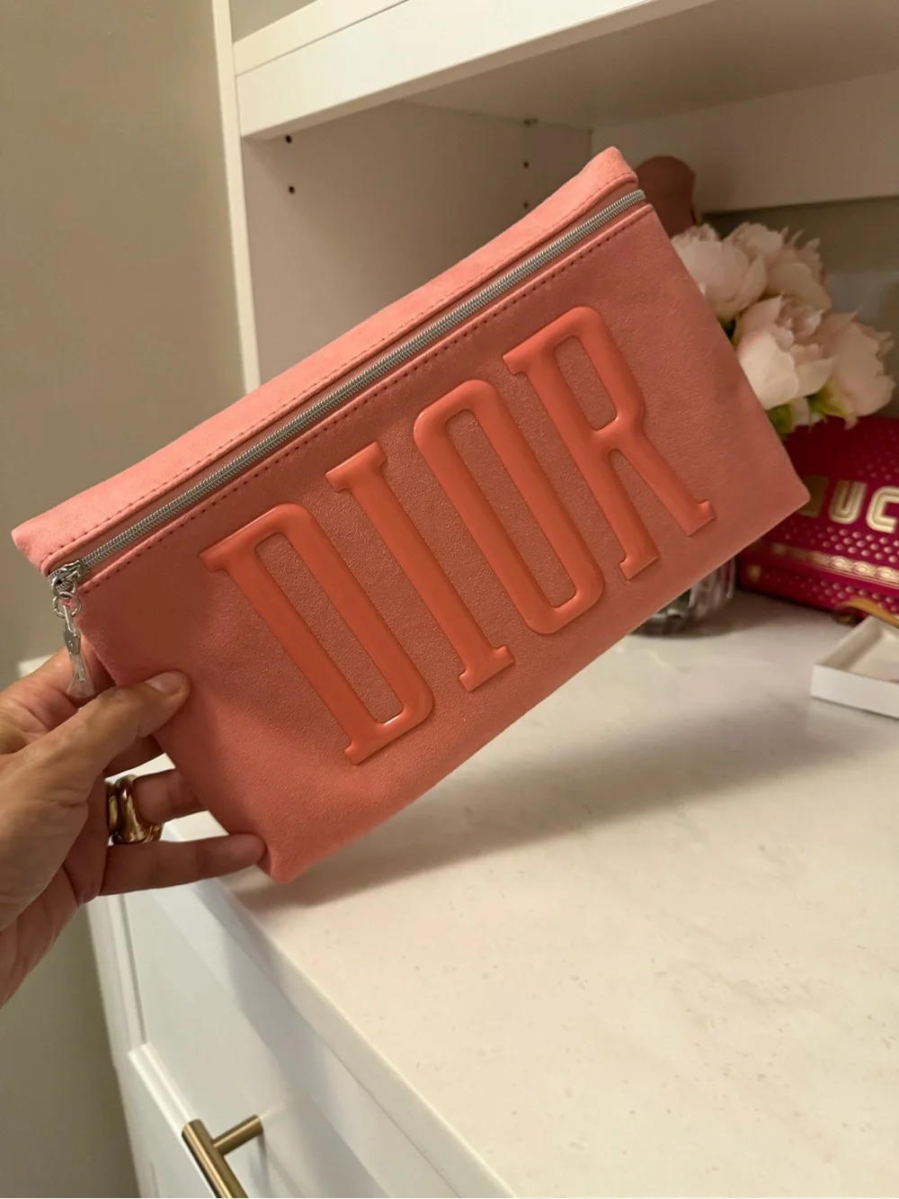 Made for DIOR beauty GWP Pink Logo Large Zip Pouch